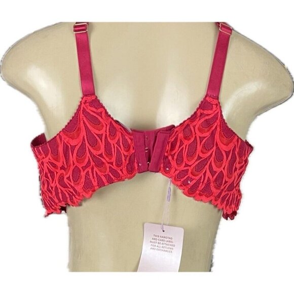 Savage X Fenty 40C Red Mesh Scallop Lace Lightly Padded Underwire Balconette Bra - Picture 3 of 5